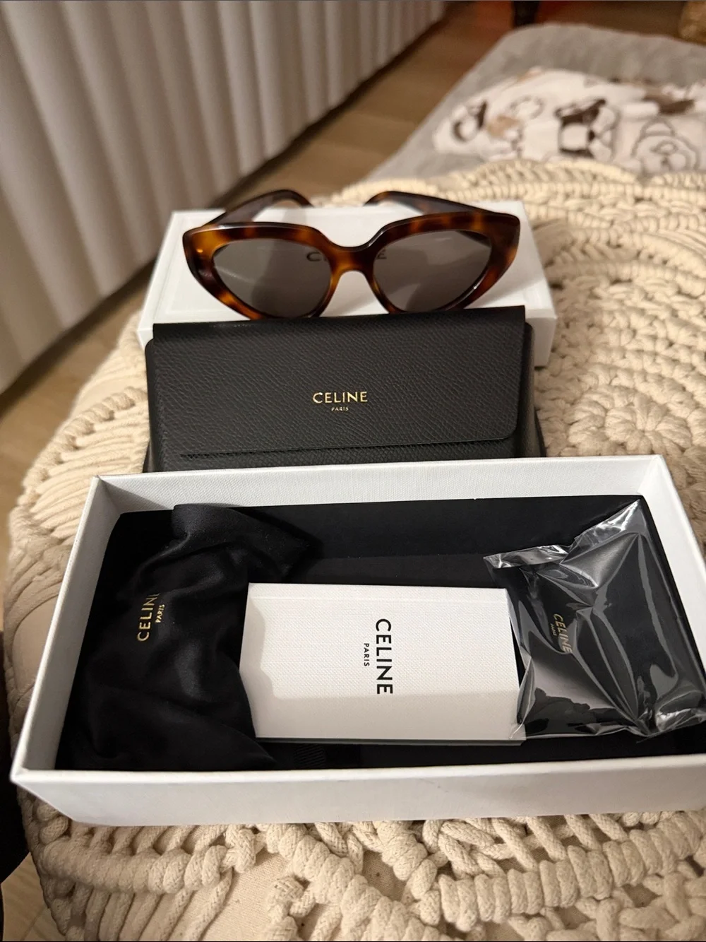 Celine Brown Tortoiseshell Cat-Eye Sunglasses with Case